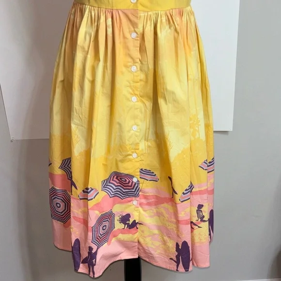 Banned Apparel Parasol Midi Dress Large Retro 50s Pinup Novelty Print Yellow - Picture 8 of 13